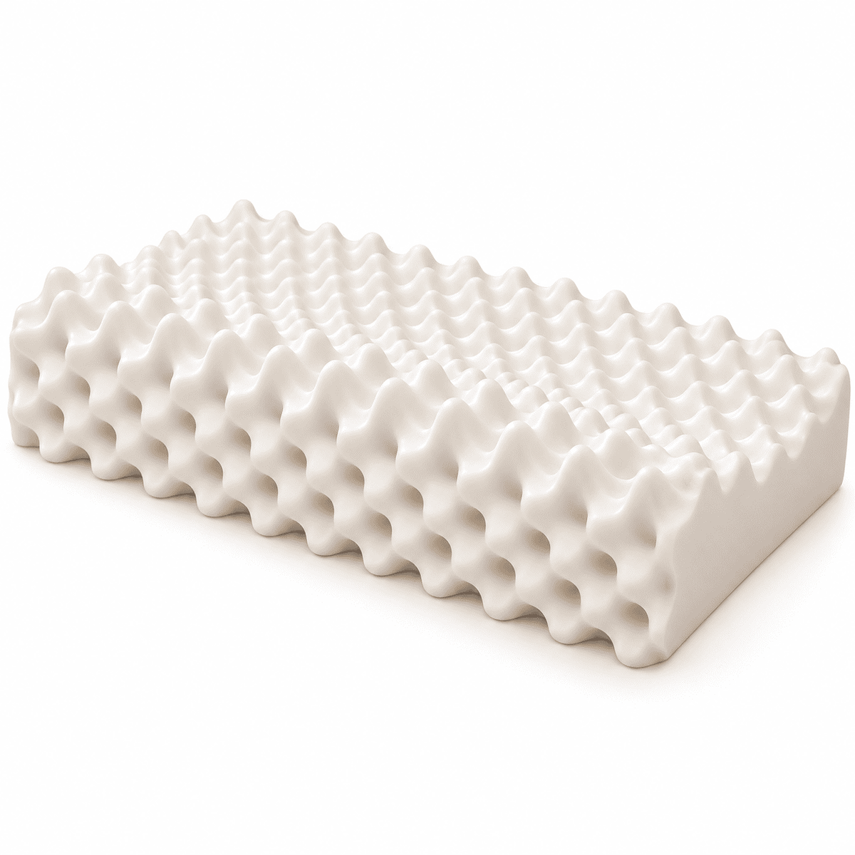 A white contoured memory foam pillow with a textured, wavy surface pattern, shown at an angle on a clean white background.