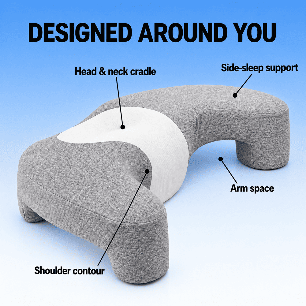 Byeache™ Contoured Memory Foam Pillow with Arm Channels
