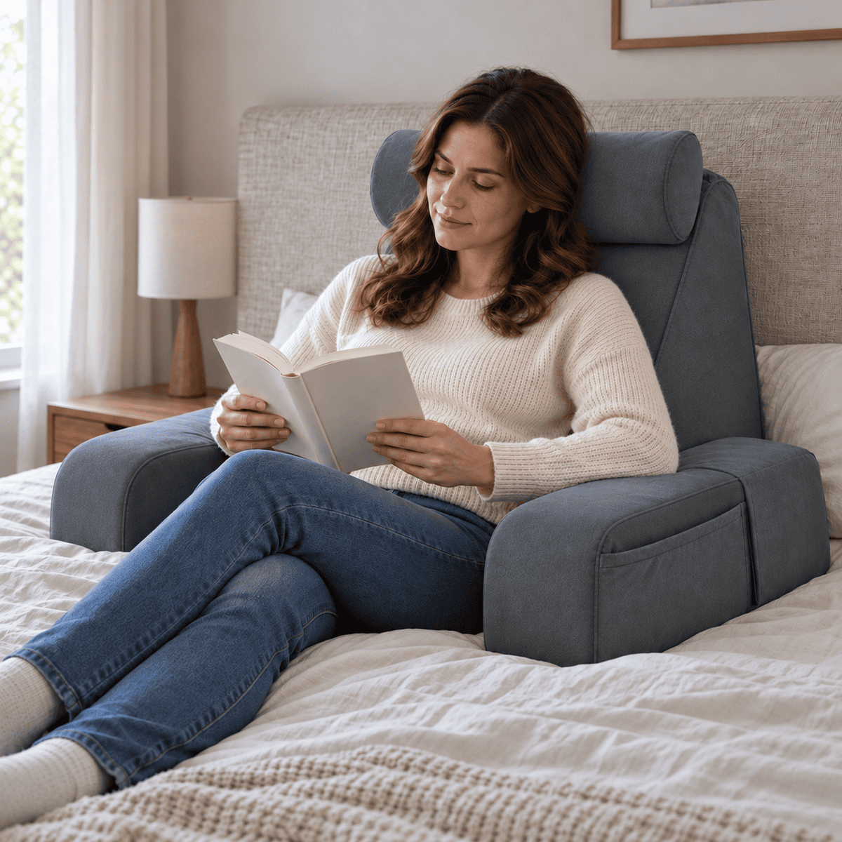 Byeache™ Back Pillow for Sitting Up in Bed, Gaming, Reading, or Watching TV